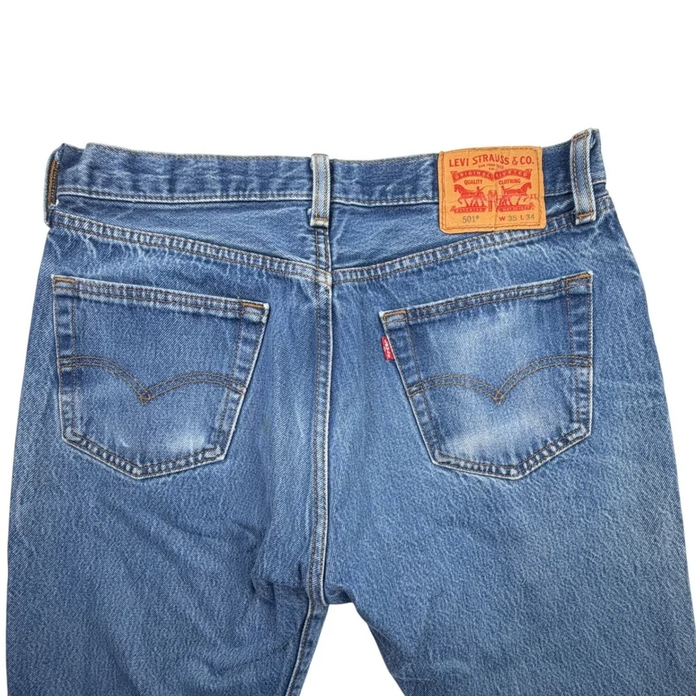 Levis 501 Original Fit Mens Blue Denim Straight Leg Button Fly Jeans W35x34